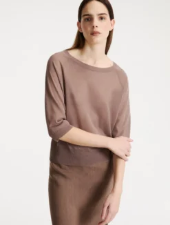 Maglia in viscosa aspetto tulle - MARRONE