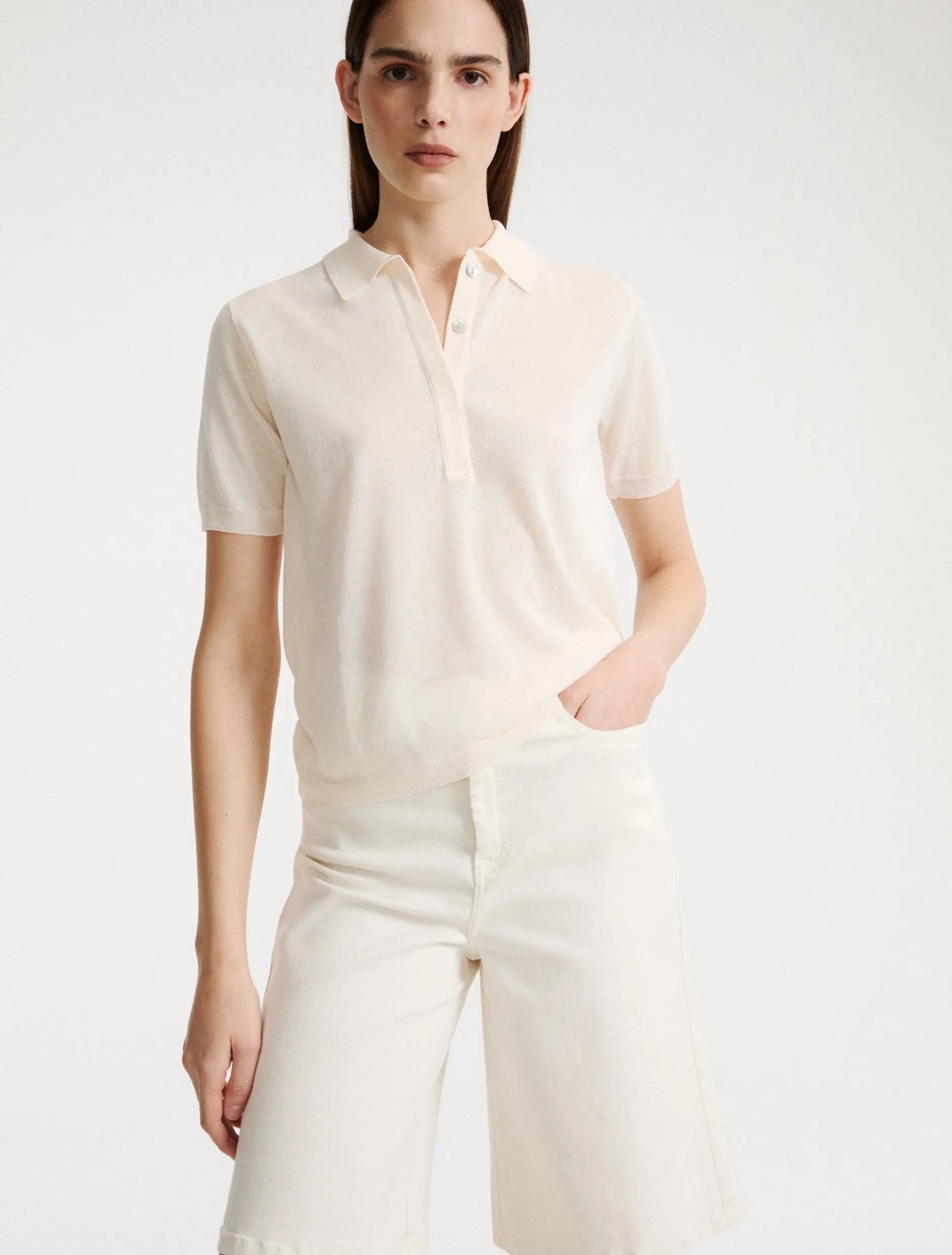 Maglia in viscosa con manica corta - BIANCO LANA