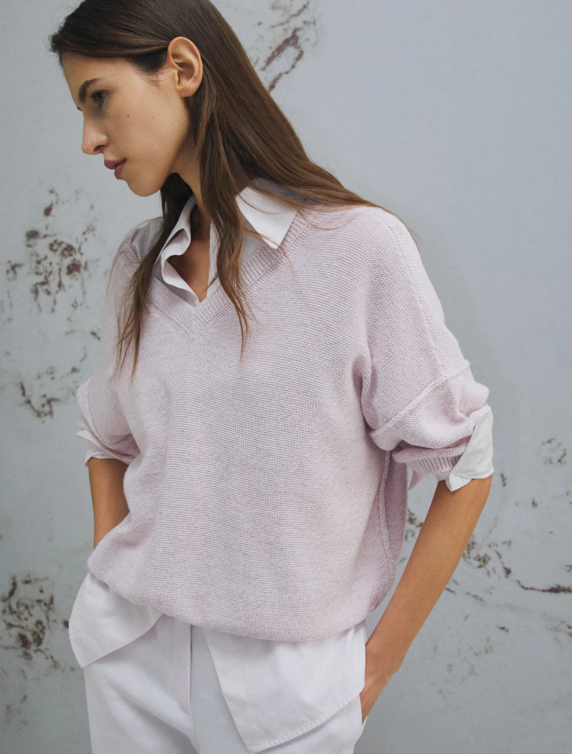 Maglia oversize con lurex - ROSA