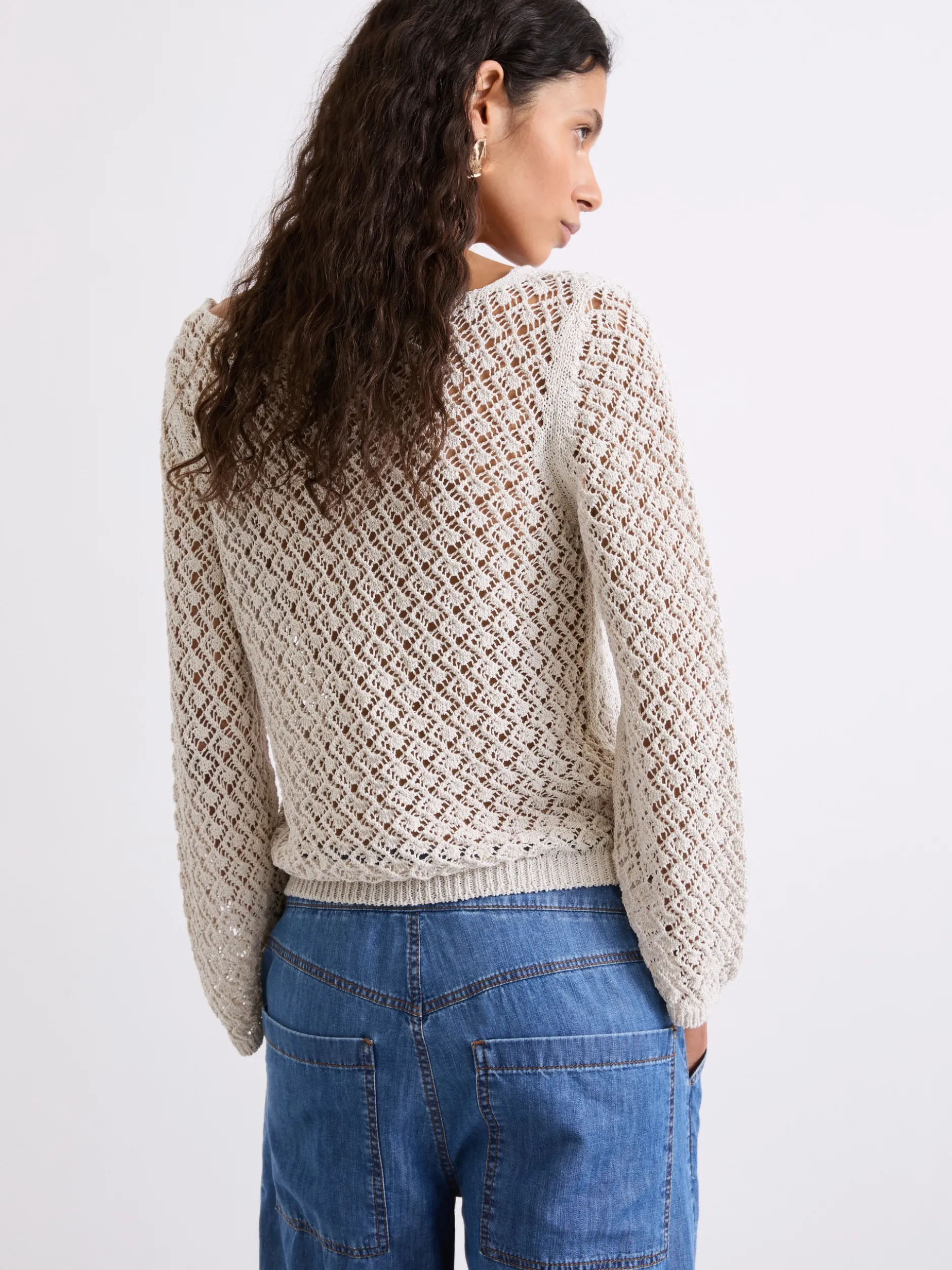 Maglia traforata boxy - PANNA