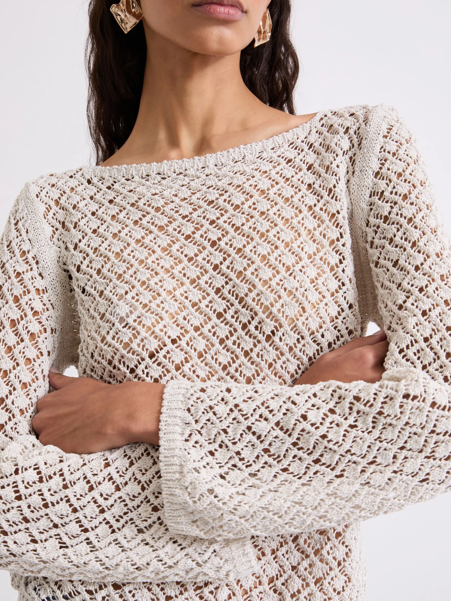 Maglia traforata boxy - PANNA