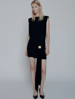 Mini abito in jersey con cintura drappeggiata - NERO