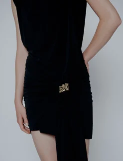 Mini abito in jersey con cintura drappeggiata - NERO