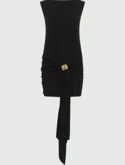Mini abito in jersey con cintura drappeggiata - NERO