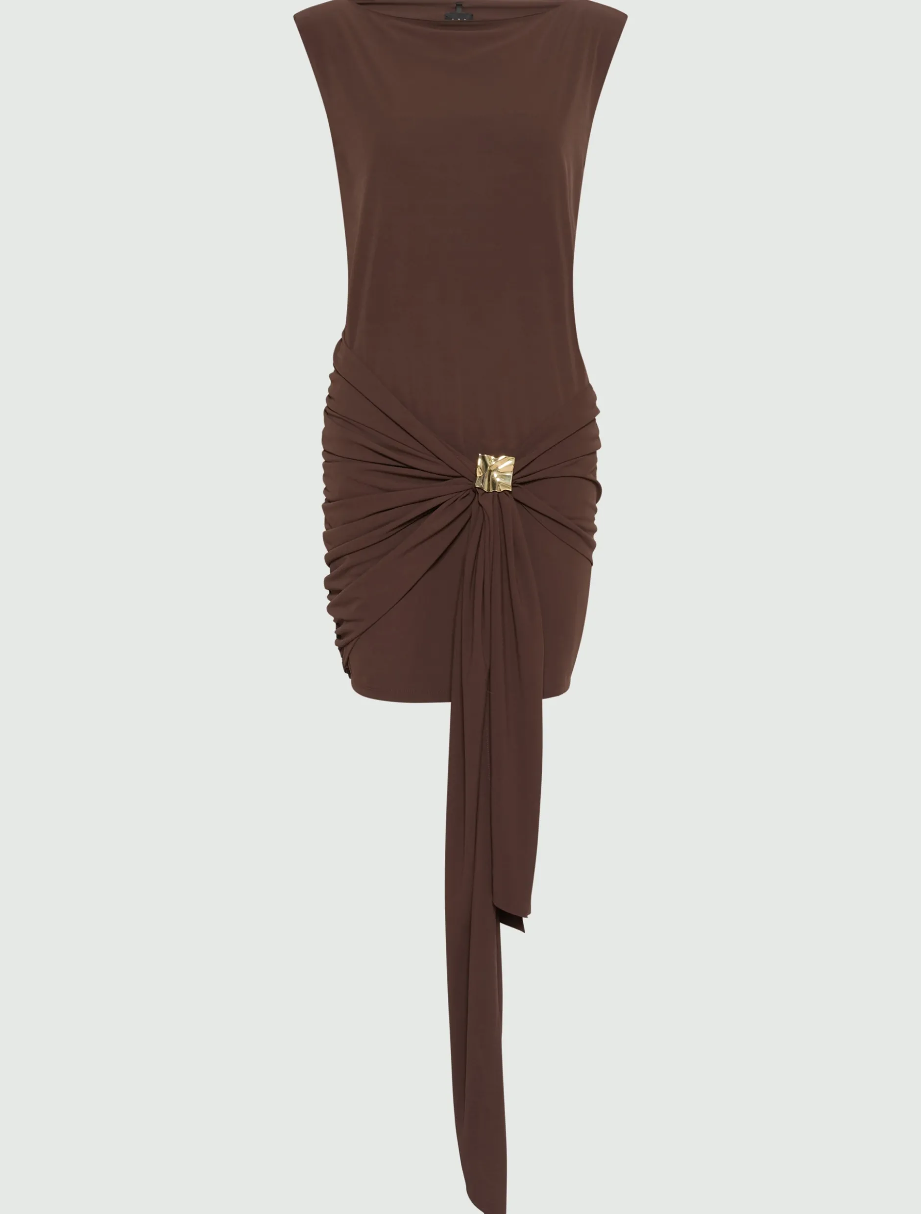 Mini abito in jersey con cintura drappeggiata - MARRONE