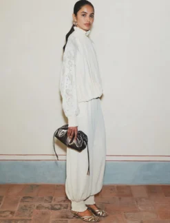Pantalone ampio in georgette - BIANCO LANA