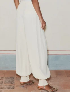 Pantalone ampio in georgette - BIANCO LANA