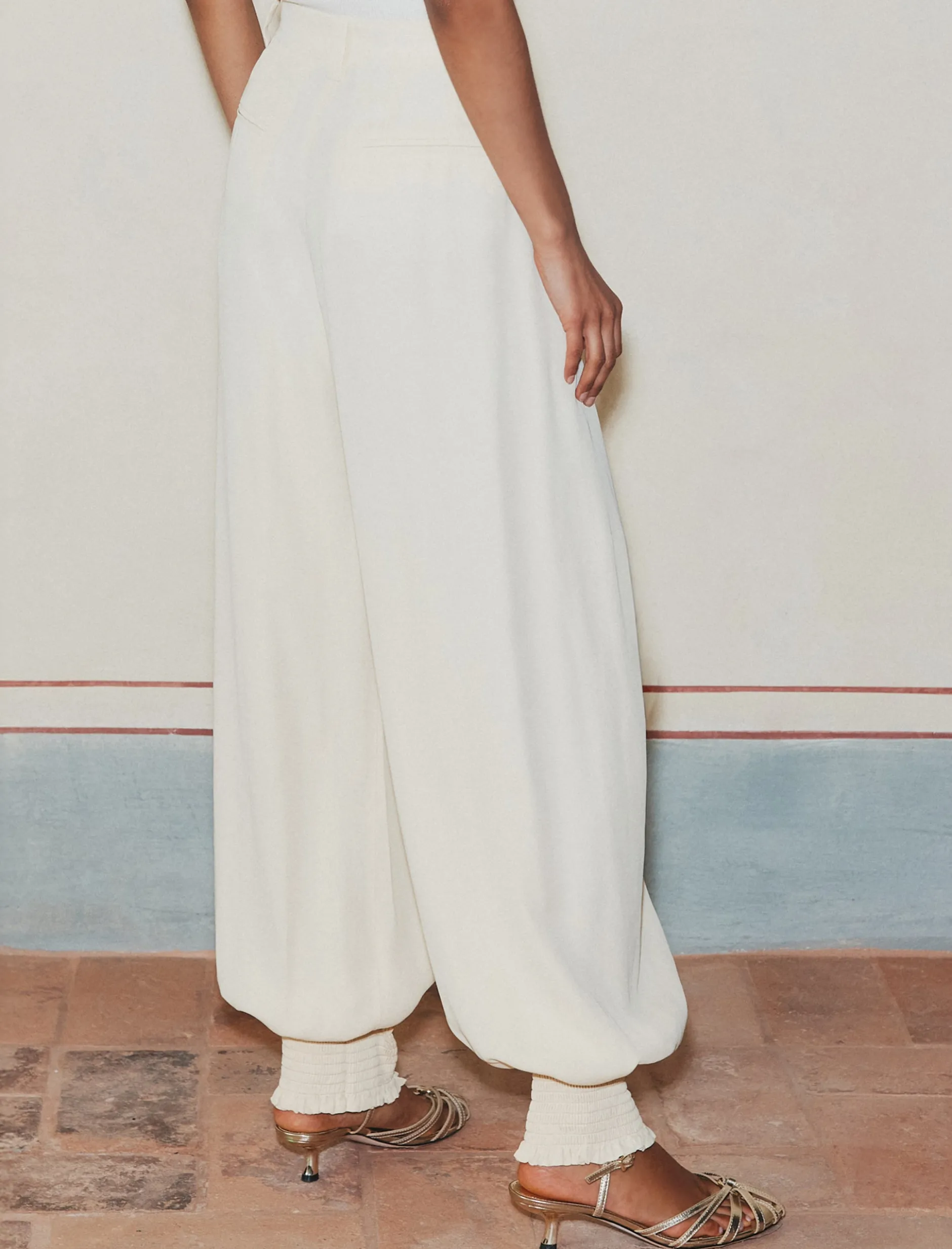 Pantalone ampio in georgette - BIANCO LANA