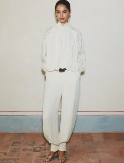Pantalone ampio in georgette - BIANCO LANA
