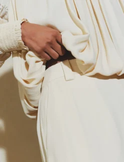 Pantalone ampio in georgette - BIANCO LANA