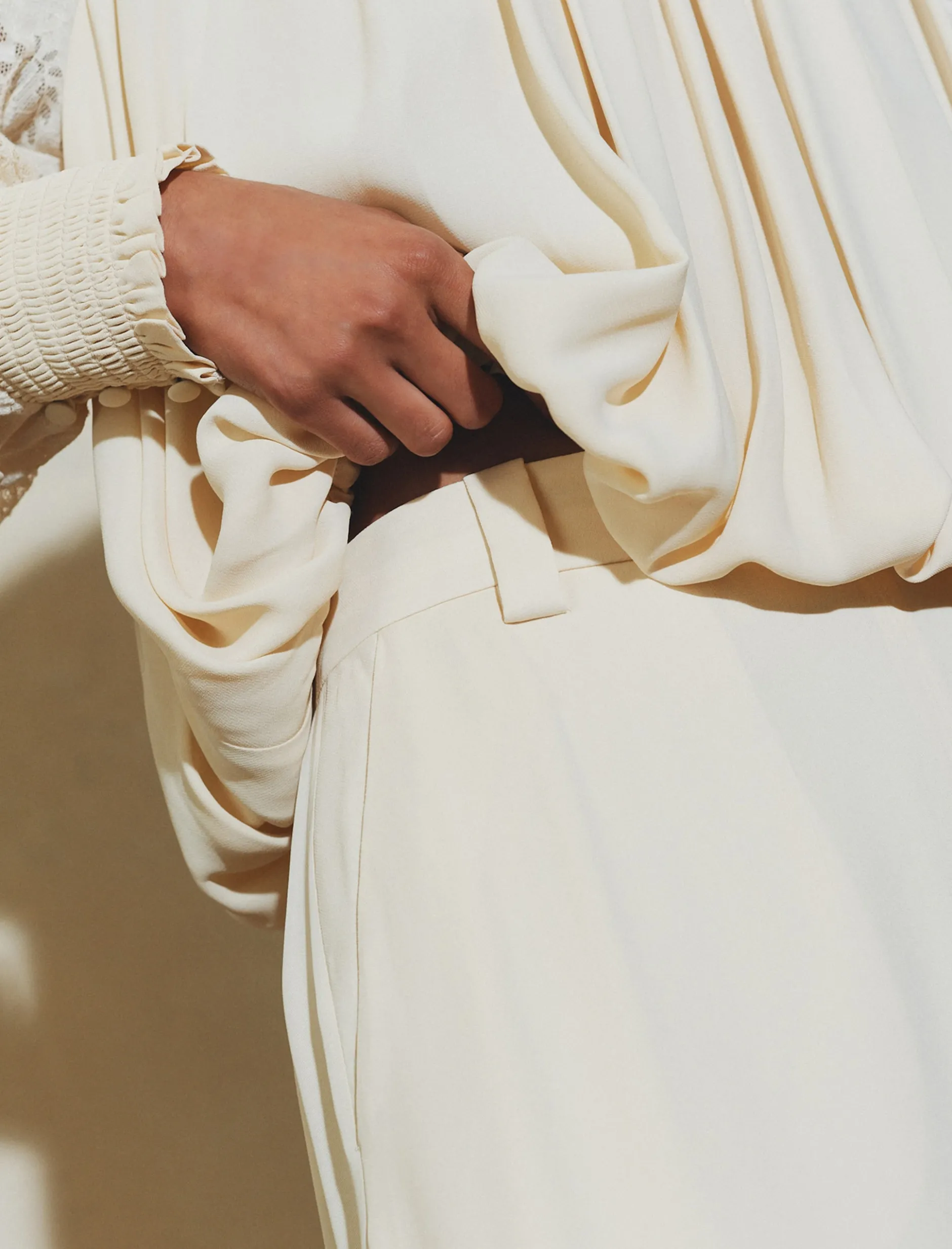 Pantalone ampio in georgette - BIANCO LANA