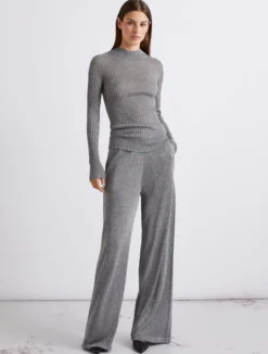 Pantalone ampio in maglia con lurex - GRIGIO