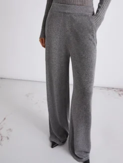 Pantalone ampio in maglia con lurex - GRIGIO