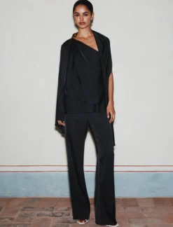 Pantalone ampio in raso stretch - NERO