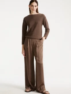 Pantalone ampio in twill crinckle - MARRONE
