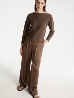 Pantalone ampio in twill crinckle - MARRONE