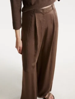 Pantalone ampio in twill crinckle - MARRONE