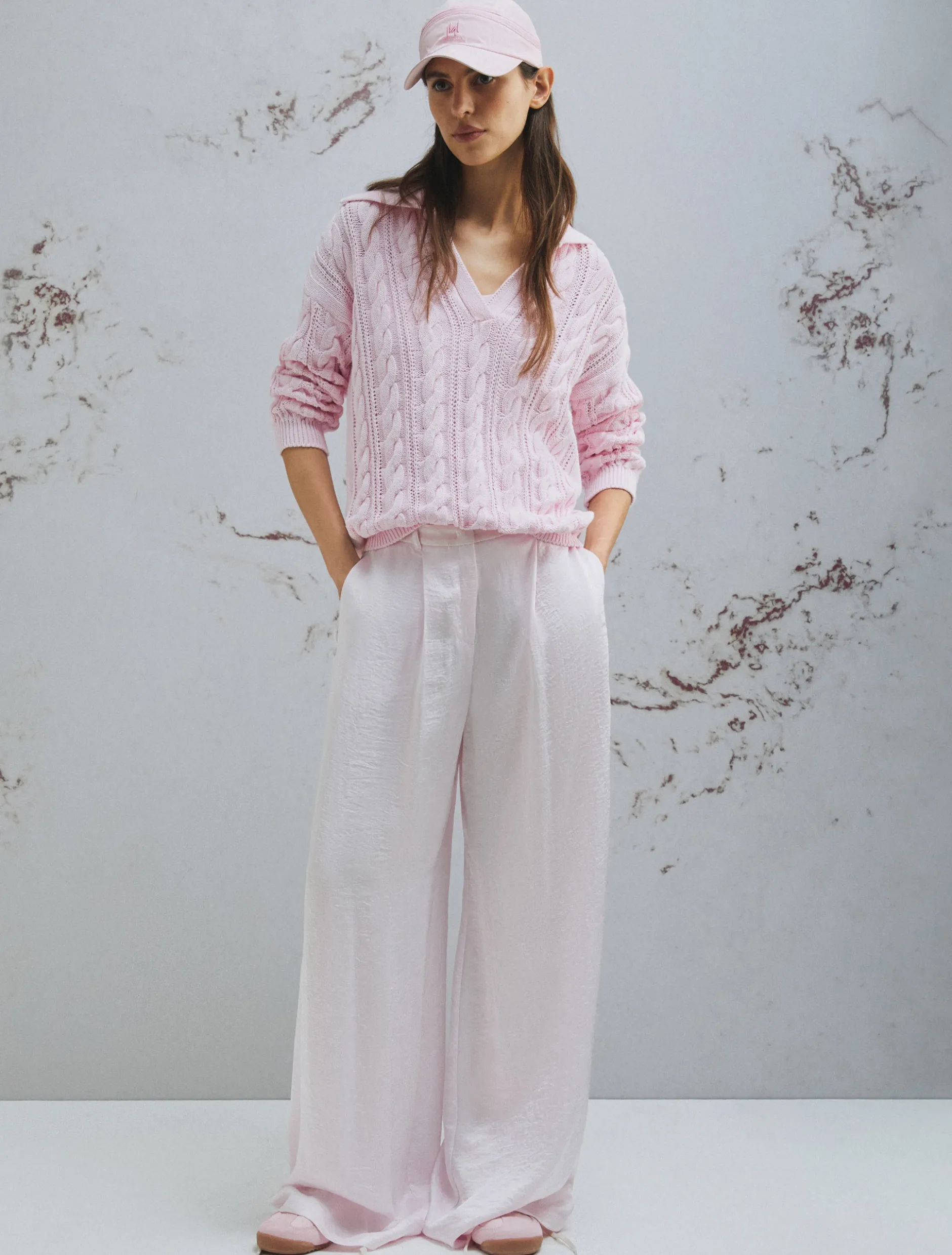 Pantalone ampio in twill crinckle - ROSA