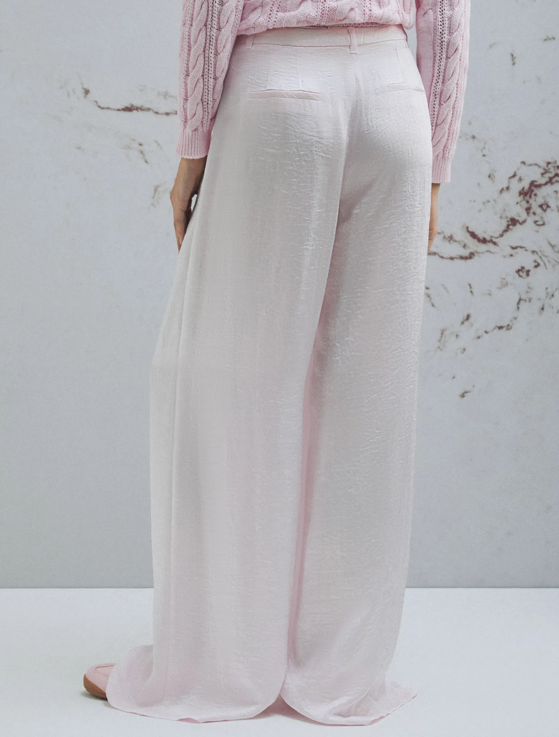 Pantalone ampio in twill crinckle - ROSA