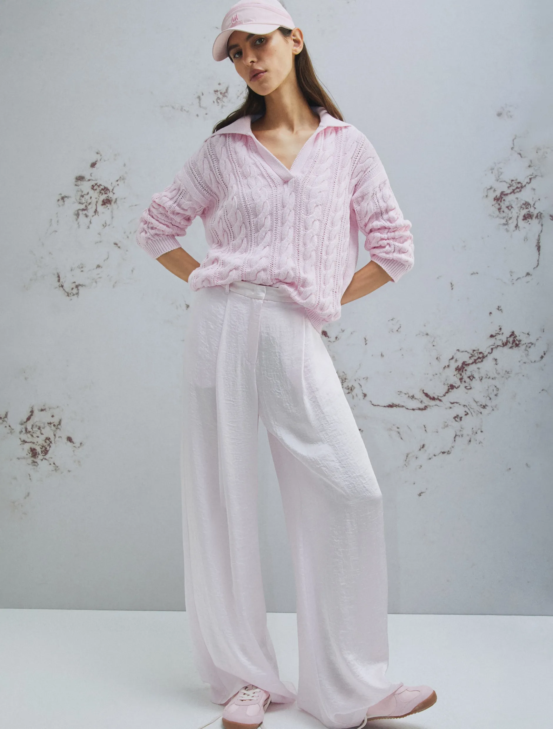 Pantalone ampio in twill crinckle - ROSA