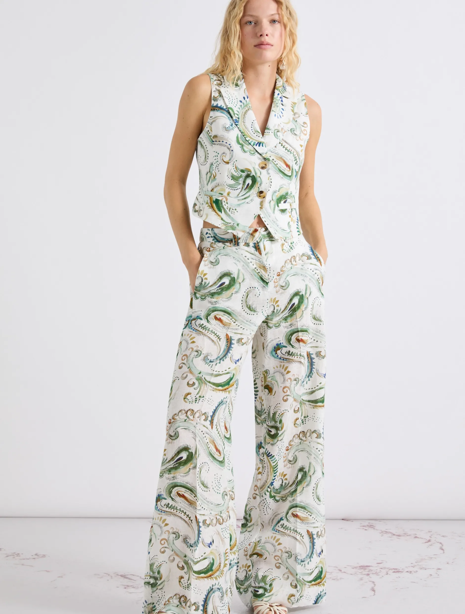 Pantalone a palazzo in lino - BIANCO OTTICO