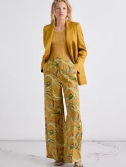 Pantalone a palazzo in lino - COGNAC