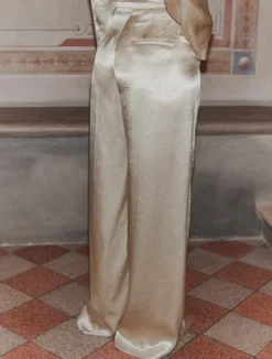 Pantalone a palazzo in raso leggero - NATURALE