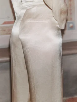 Pantalone a palazzo in raso leggero - NATURALE