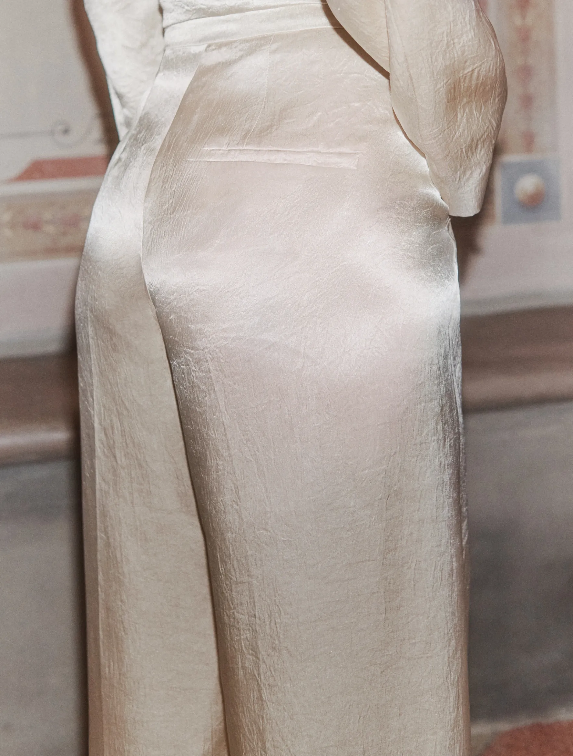 Pantalone a palazzo in raso leggero - NATURALE