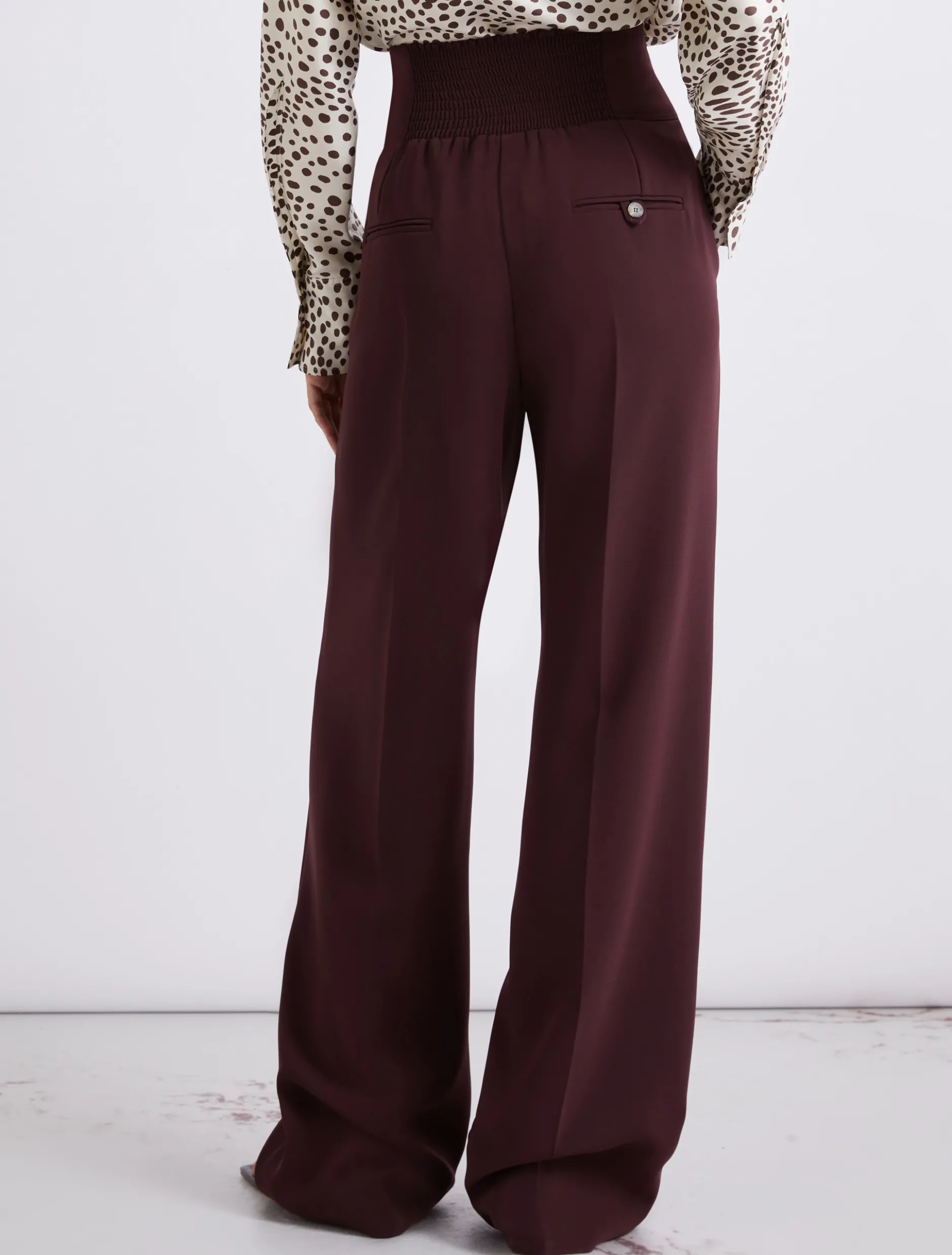 Pantalone a vita alta in cady - BORDEAUX