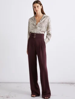 Pantalone a vita alta in cady - BORDEAUX