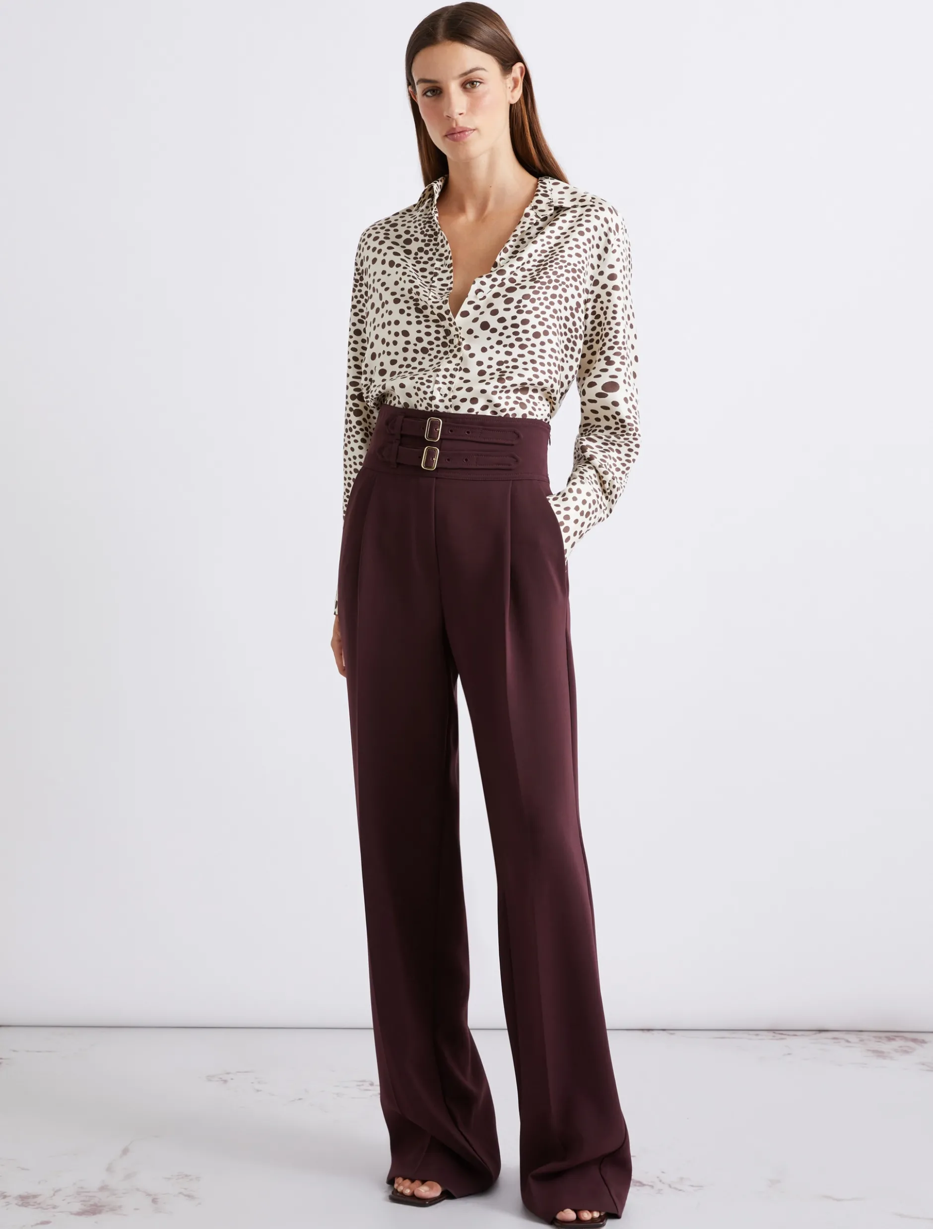 Pantalone a vita alta in cady - BORDEAUX