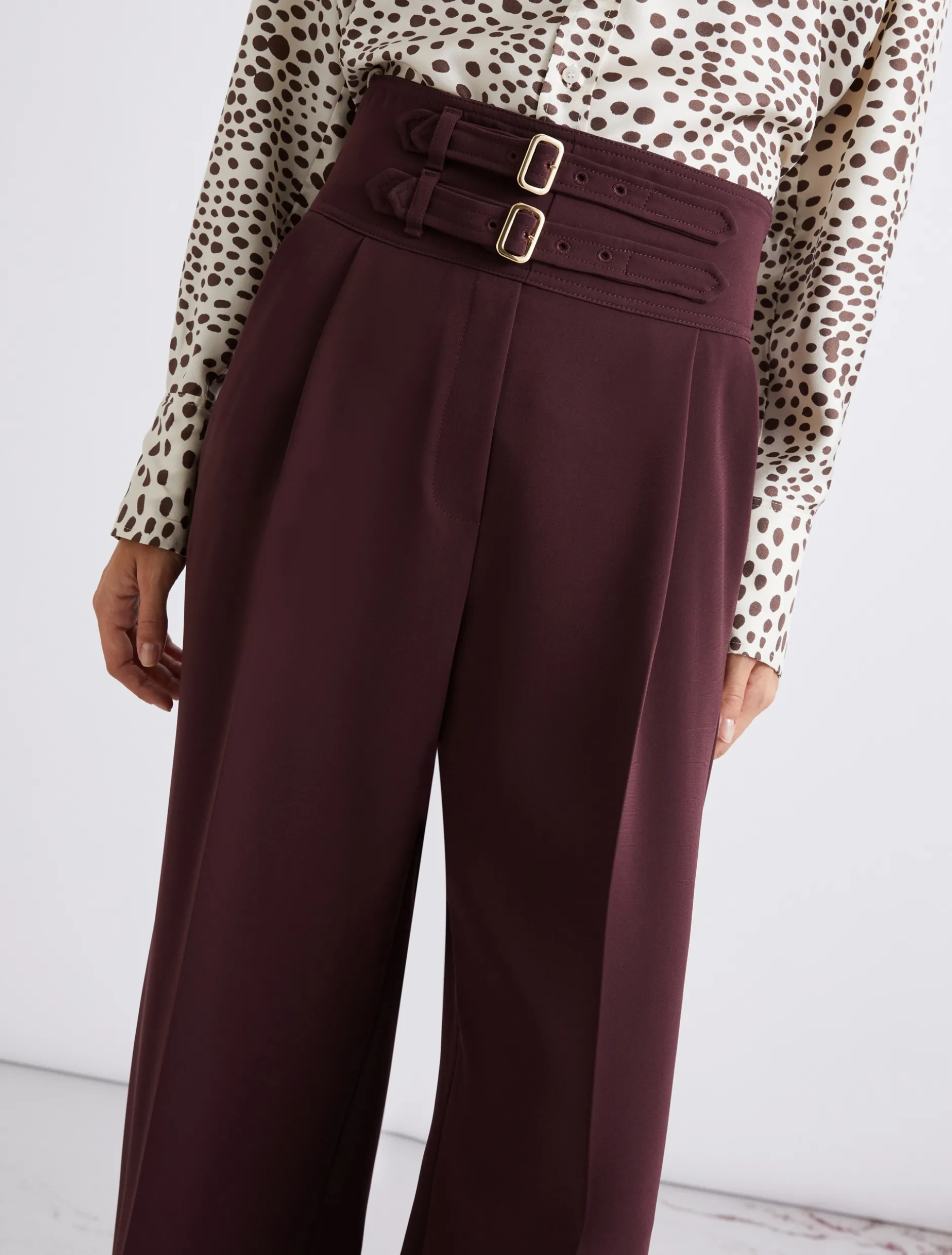 Pantalone a vita alta in cady - BORDEAUX