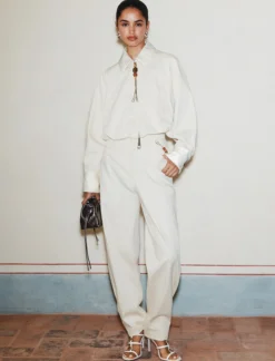 Pantalone barrel in cotone stretch - BIANCO LANA