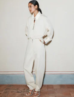 Pantalone barrel in cotone stretch - BIANCO LANA