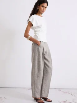 Pantalone barrel in lino - MARRONE