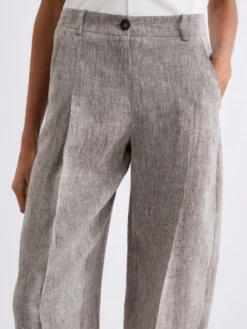Pantalone barrel in lino - MARRONE