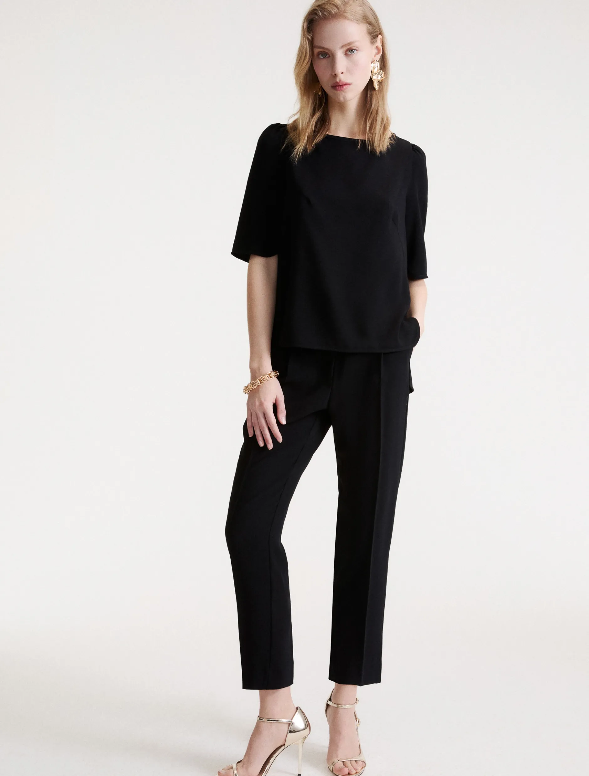 Pantalone chino in envers satin - NERO