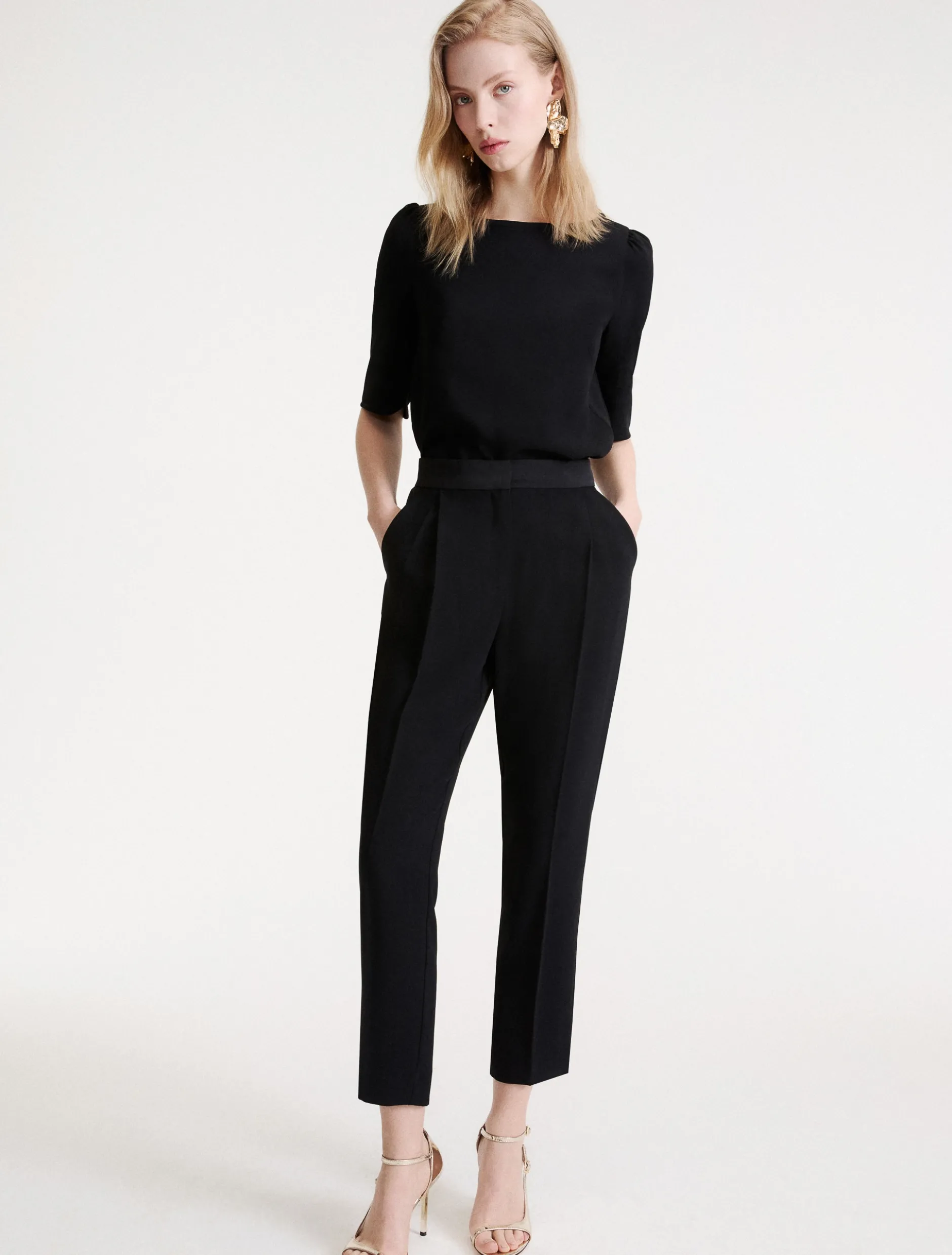 Pantalone chino in envers satin - NERO