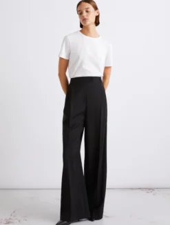 Pantalone con pince in pura lana - NERO