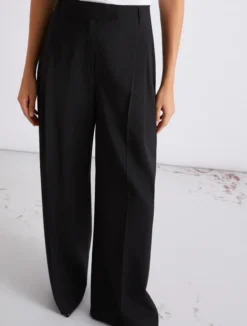 Pantalone con pince in pura lana - NERO