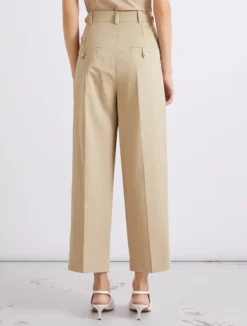 Pantalone cropped in gabardina di cotone - SABBIA