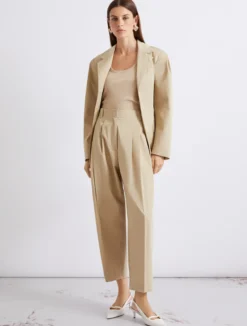 Pantalone cropped in gabardina di cotone - SABBIA