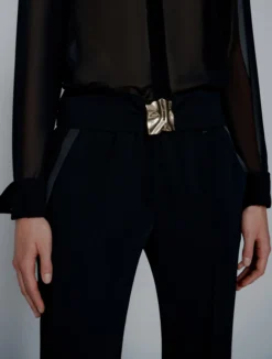Pantalone dritto con cintura - NERO