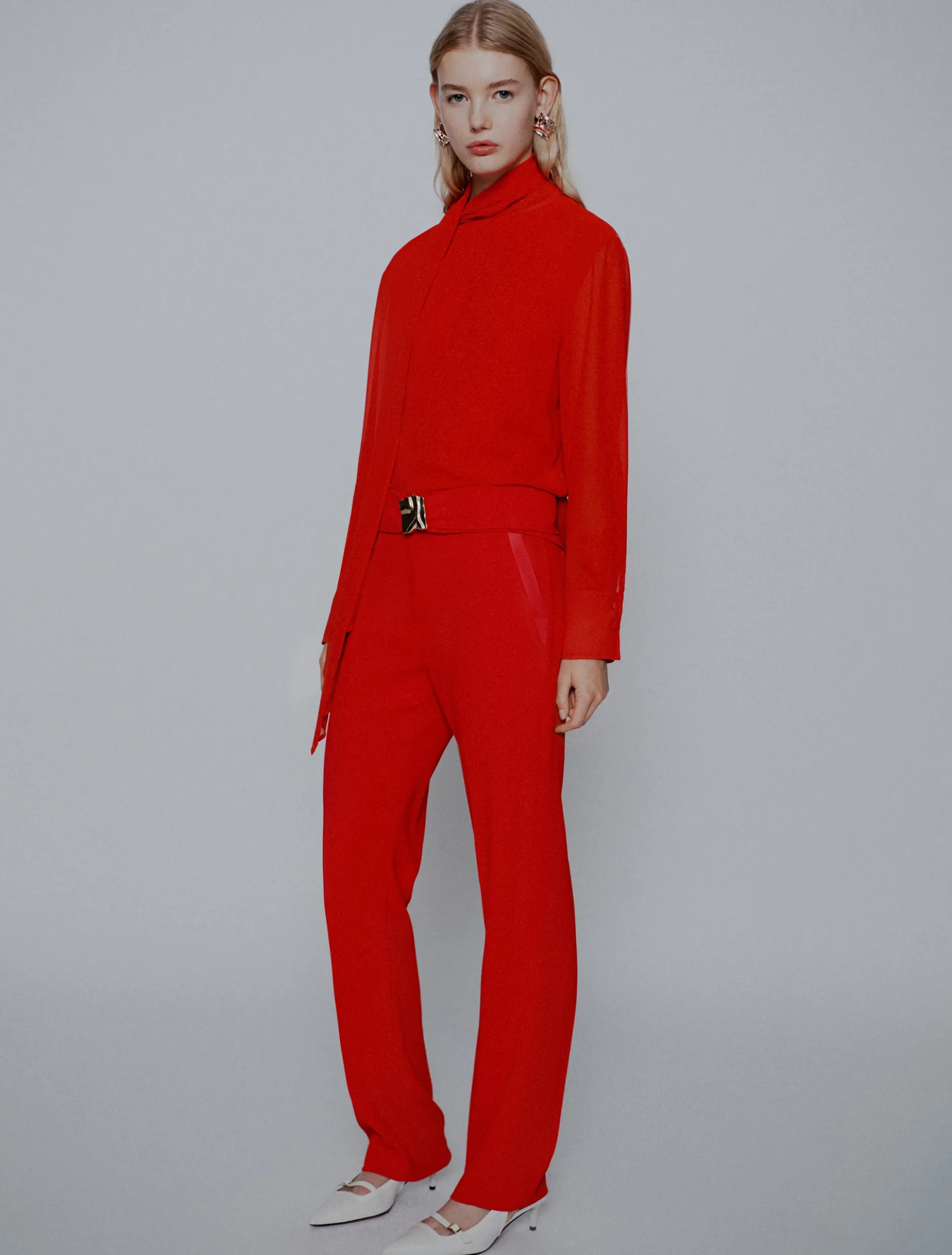 Pantalone dritto con cintura - ROSSO