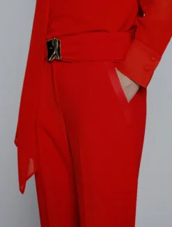 Pantalone dritto con cintura - ROSSO