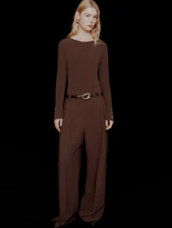 Pantalone dritto in envers satin - MARRONE