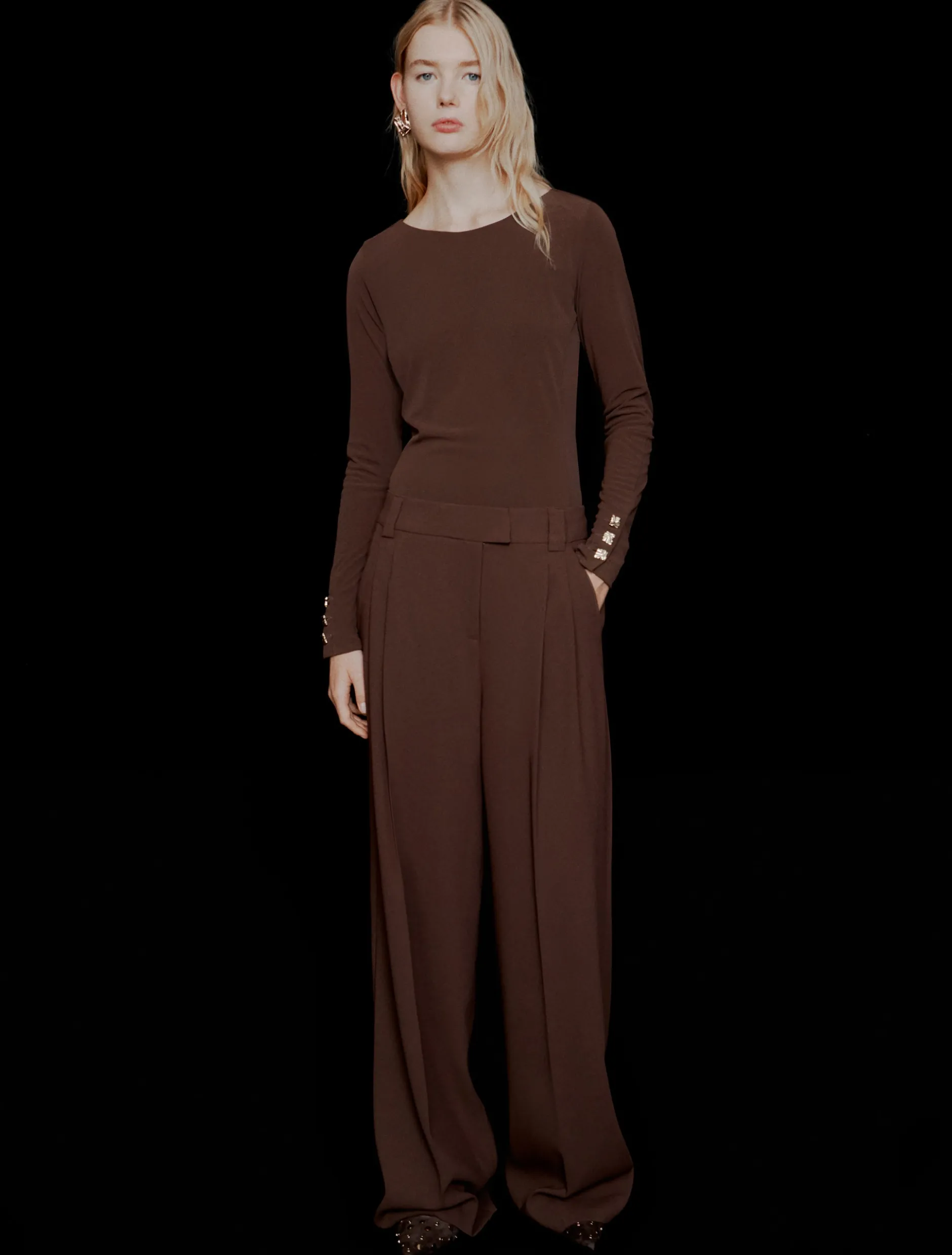 Pantalone dritto in envers satin - MARRONE