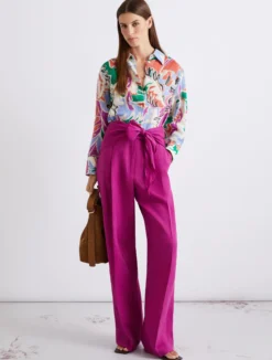 Pantalone dritto in lino - FUXIA