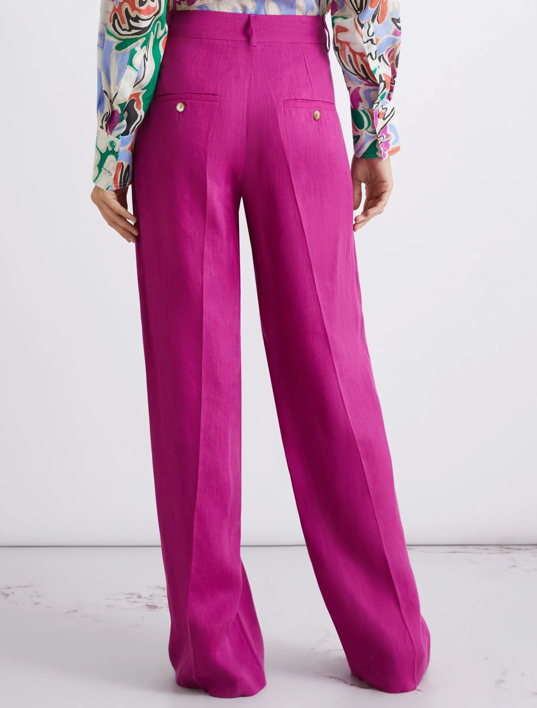 Pantalone dritto in lino - FUXIA